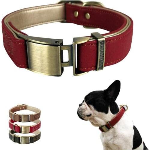 Leather Dog Collar Padded Soft With Strong Buckle Adjustable Id Tags Dog Collars For Pitbull Small Big Dogs Pet Collar Perro