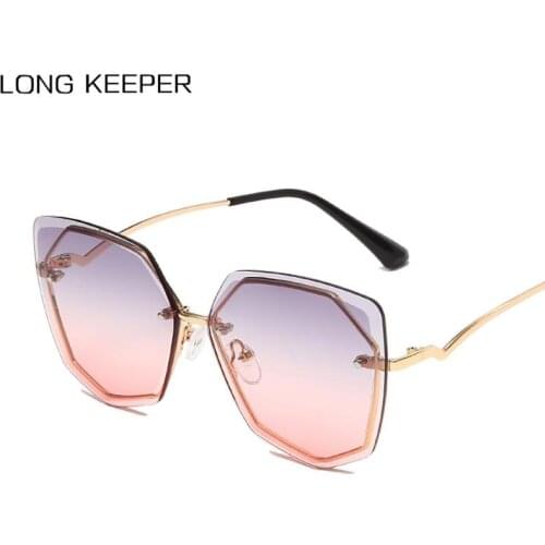 LongKeeper Irregular Sunglasses Women 2021 Luxury Brand Rimless Cat Eye Sun Glasses Metal Frame Eyeglasses oculos feminino