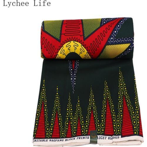 Lychee Life African Ankara Real Wax Fabric Polyester Sunflower Prints Wedding Dress Fabric For Women Party Diy Home Decoration
