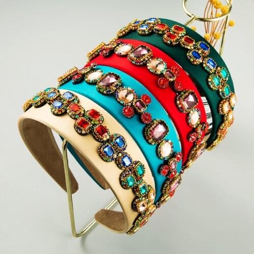 Fashion Luxury Bling Rhinestone Headband Crystal Colorful Diamond Hairband Wide Cross Silk Fabric Women Hair Accessories
