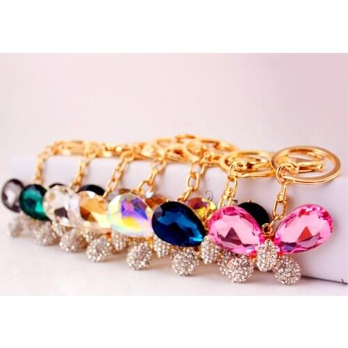 Fashion crystal butterfly key chain car key chain insect animal key chain female bag accessories metal pendant