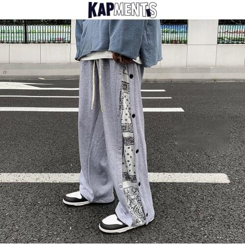 KAPMENTS Men Patchwork Japanese Streetwear Sweatpants 2021 Mens Harajuku Baggy Designer Joggers Pants Male Sweat Wide Leg Pants