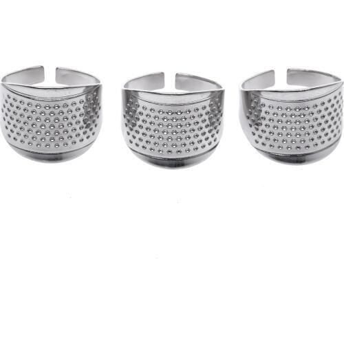 3Pcs/lot Adjustable Size Finger Protector Silver Ring Thimble Sewing Thimbles Adjustable Handmade Machine Leather Craft Tools