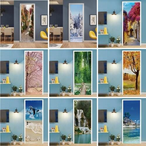 3D Vision Door Sticker Landscape Wallpaper For Living Room Home Decoration Wall Poster Self Adhesive Vinyl DIY Doors Mural