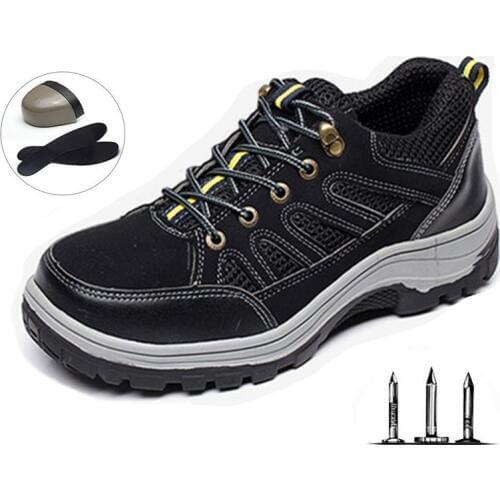 New Mens Outdoor Sports Training Shoes Smash-proof Puncture Leather Labor Insurance Shoes Mens Hiking Safety Shoes