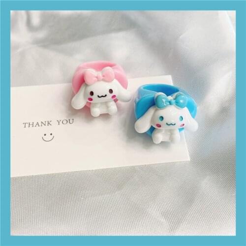 2021 New Acrylic Ring Lolita Cute Sweet Big Ears Puppy Cartoon Pink Blue Heart Hottie Original Kawaii Ring Size 7