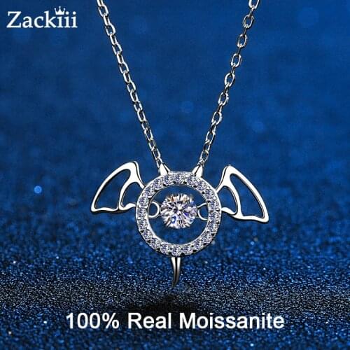 Real Moissanite Necklace Brilliant Diamond Bat Evil Devil Pendant Necklaces For Women Men Anniversary Gift Fine Jewelry