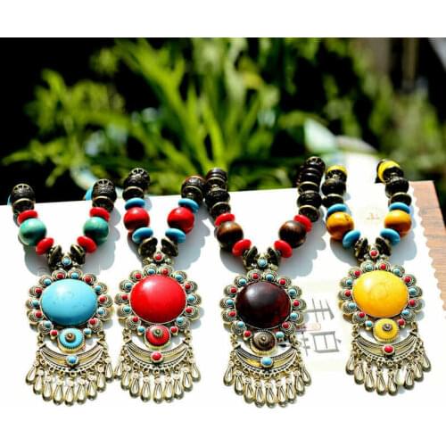Necklace Wood Pendant Jewelry New Chain Ethnic Sweater Dance Beaded Vintage Long