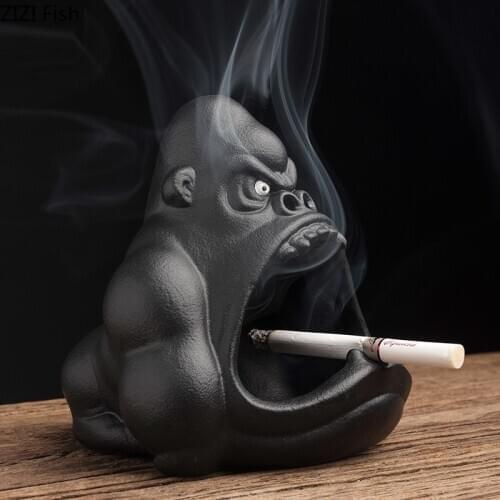 Ceramic Cartoon Animal Ashtray Trend Gorilla Car Large Capacity Ashtray Office Home Decoration Boyfriend Gift
