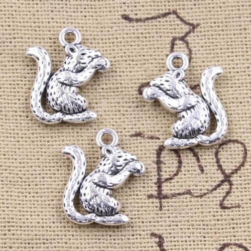 15pcs Charms Squirrel Eating Pine Cones 17x15mm Antique Silver Color Pendants DIY Making Findings Handmade Tibetan Jewelry