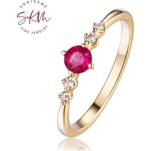 SKM Vintage Ruby engagement ring wedding diamond rings for women 14K 18K yellow gold round cut ring anniversary ring