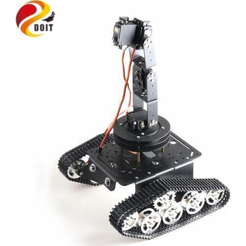 SZDOIT Full Metal 5DOF Robot Arm + T300 Tank Chassis Kit 360 Degree Rotating Pan/Tilt Base Servo Motor DIY Education Unassembled