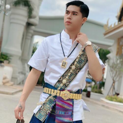Thailand Traditional Clothing for Men Short Sleeves Laos Ahom Shan Thai Dai Customes Asian Clothes Ethnic Style Dress Thailand
