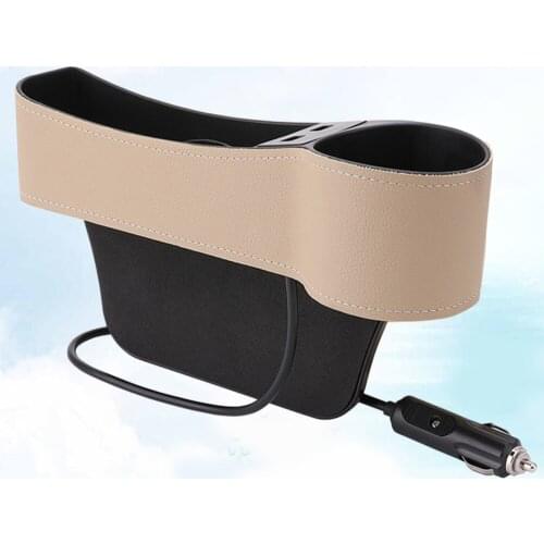 Universal Car Seat Gap Filler Catcher Organizer Driver Side Pocket Storage Box Case Dual USB Charger Cup Holder Auto Stowing (Bl