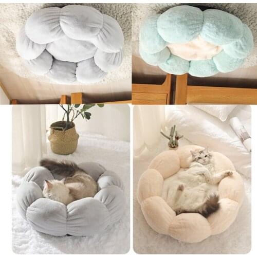 Cozy Pet Cat Dog Bed Pet Flower Shaped Beds Ultra Soft Plush Dog Basket Sunbed Warm Self-Warming House Sleeping Bag Cushion Mat