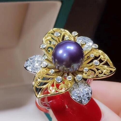 Gorgeous Flower 925 Silver Finger Ring Mount Set Adjustable Findings Component Jewelry Parts Fittings Accessories for Stone