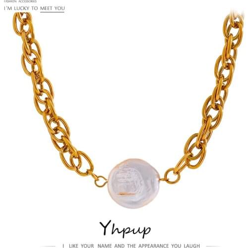 Yhpup New Stainless Steel Jewelry for Women Fashion Natural Pearl Chain Necklace joyería acero inoxidable mujer Anniversary Gift