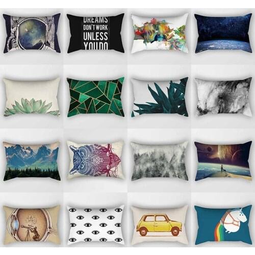 Green geometry owl eyes tropical plants english letters patten short plush rectangle small pillow cases size 50cm by 30cm