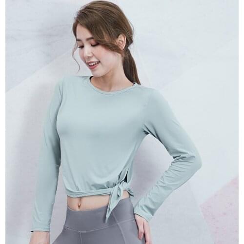 Vansydical Women Long Sleeve Yoga T-shirt Solid Fitness Workout Shirts Quick Dry Running Gym Crop Tops
