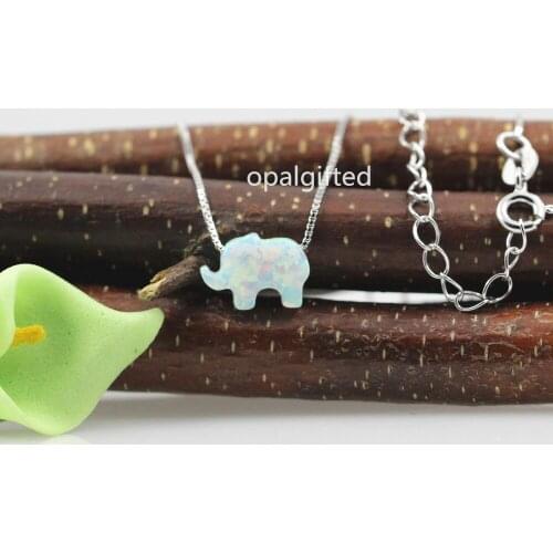 In Stock, 1pc Free Shipping High Quality Synthetic 8*11mm Many Colors Opal elephant Shape Pendant Sterling 925 silver Necklace