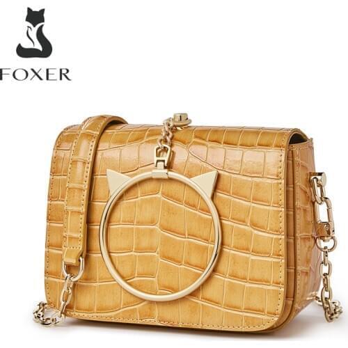 FOXER 2021 Cow Leather Women Crossbody Bag Fashion Luxury Girls Small Messenger Bag Female Shoulder Purse Crocodile Pattern Bag