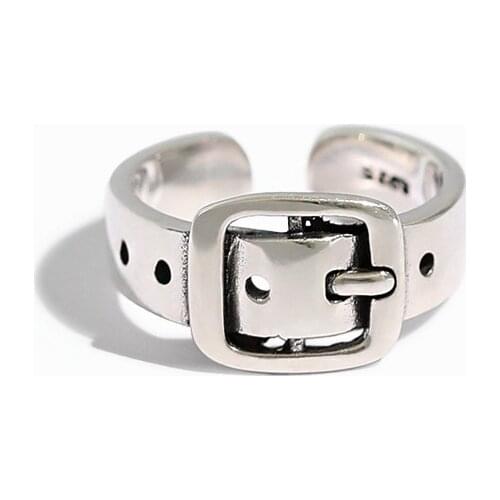 SHANICE Antique 100% 925% Sterling Silver Open Ring ins cold wind retro do the old belt ring Adjustable Ring For Women Finger