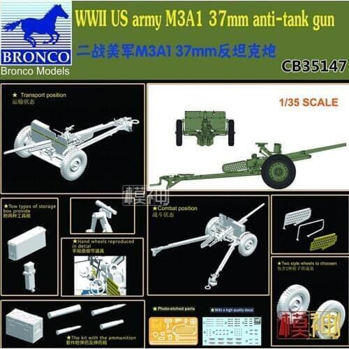 1/35 U.S. Army World War Ii M3A1 37mm Anti-tank Gun Military Assembly Model Cannon CB35147