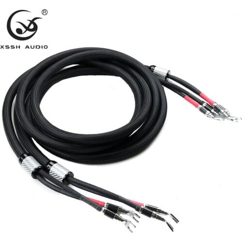 1 pair New XSSH Hifi Audio Cable CL2 Carbon Fiber Y spade to spade Plug 6 core OCC Pure Copper OFC 18mm Speaker Cable Cord Wire