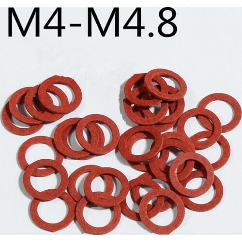 100pcs Steel Flat Pad Insulation Washers Red Paper gasket M4-M4.8 red steel paper washer Thickness 0.5/0.7/0.8mm