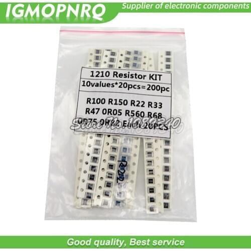 200PCS/lot 5% 1210 SMD resistors assorted kit set ,10 valueX20PCS=200PCS 0R82 0R75 R68 R560 0R50 R47 R33 R22 R150 R100 hjxrhgal