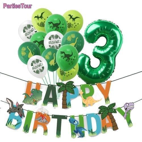 3th 4th Happy Birthday Dinosaur Banners Green Digital Balloons Latex Dinosaur Ballons Dino Birthday Party Decor Kids Toys Globos