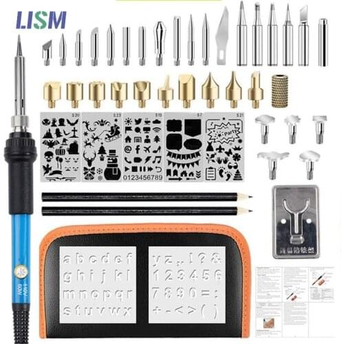 46Pcs Electric Soldering Iron Kit Wood Burning Pen 60W Carving Pyrography Soldering tips Tools set 110V/220V Wooding Repair DIY