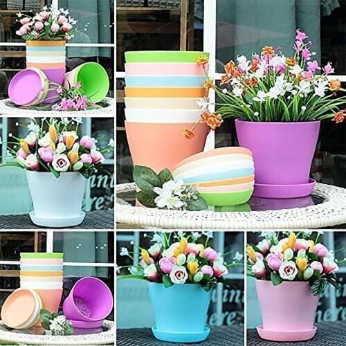 8 Pieces Colored Plastic Vases For Flowers, Office And Home With Trays Leisure Practical Delicate Durable Convenience