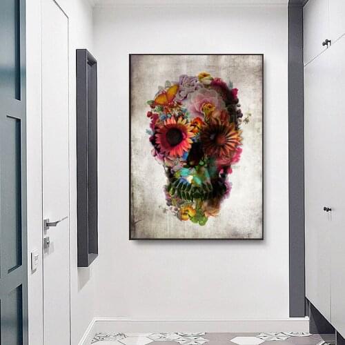 Abstract Flower Colored Skeleton Canvas Hd Printed Home Decoration Painting Poster Wall Art Picture For Bedroom Unframed