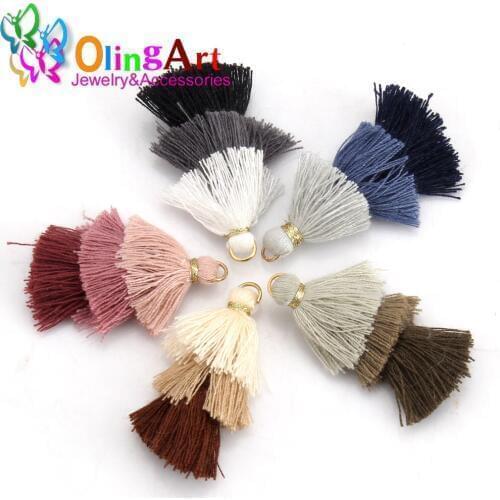 Free shipping 10pcs 4cm Cotton Tassels/Key Tassel Jewelry making DIY Earrings Materials Metal Ring Colorful Pendant Olingart