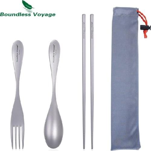 Boundless Voyage Titanium Spoon Fork Chopsticks Outdoor Camping Ultralight Cutlery Set for Soup Meal Portable Reusable Tableware