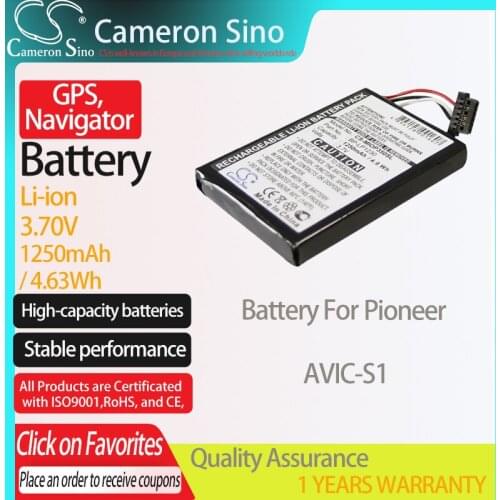 CameronSino Battery for Pioneer AVIC-S1 GPS,Navigator battery 3.70V 1250mAh/4.63Wh Li-ion Black
