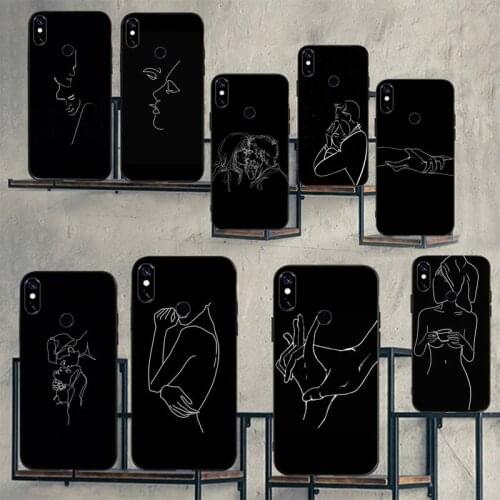 Minimalist Line Sexy Couple art Phone Cases For Xiaomi Redmi note 7 8 9 t k30 max3 9 s 10 pro lite Luxury brand shell