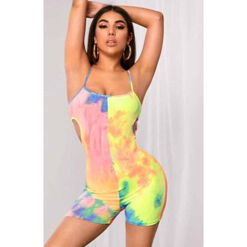 Cultiseed Women Sexy Color Print Hollow Side Waist Strapless Spaghetti Strap Skinny Playsuits Female Sports Casual Jumpsuits