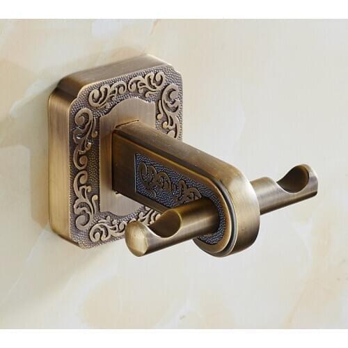 Antique carved style bathroom double robe hook, Aluminum Alloy room door wall hook for clothes, Brushed kitchen towel hook shelf