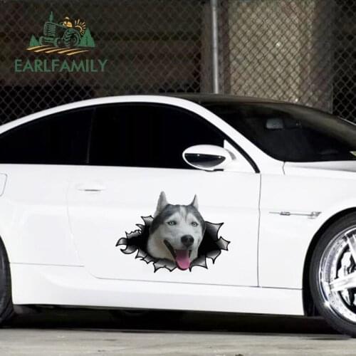 EARLFAMILY 43cm x 31cm Car Warp Pet Dog Decal Siberian Husky Pure Breed Sticker Torn Metal Decal 3D Car Body Stickers