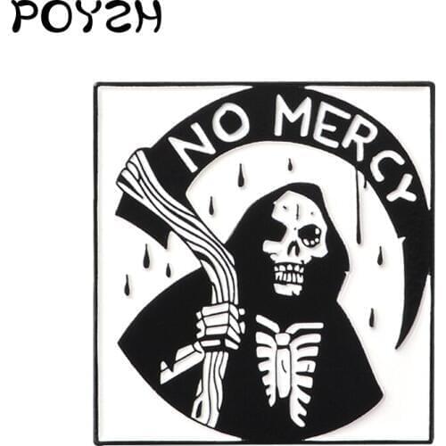 Dark Death Brooches NO MERCY Hell Sickle Skeleton Enamel Pin Black Robe Devil Skull Halloween Jewelry gifts kids Gothic Badge