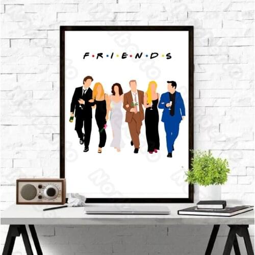 Nordic Style Canvas Painting Wall Poster Friendship Six Men and Women Hand In Hand for Living Room Bedroom Wall Study Decoration