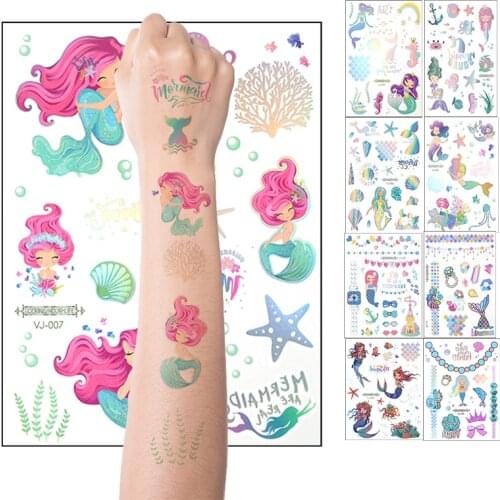 Beautiful Cartoon Mermaid Temporary Tattoo Sticker Fashion Kids Body Decals Girl Women Art Tattoos Mermaid Party Festival Decor