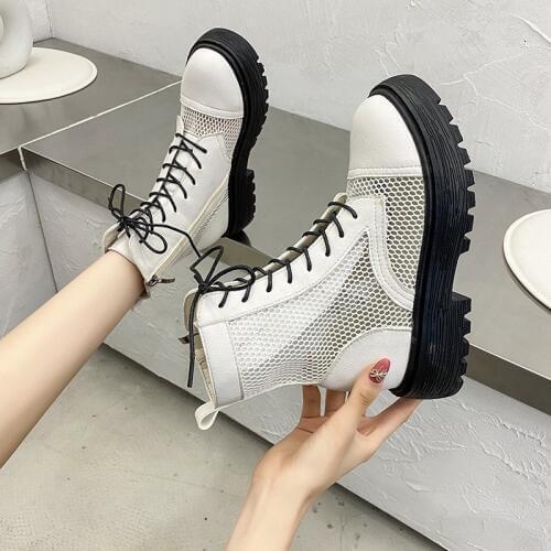 Summer Thick heel Ankle Sandals Boot Thick bottom Womens Mesh Hollow Women Pumps Cross-tied Lady Gladiators Shoe fashion Sandal