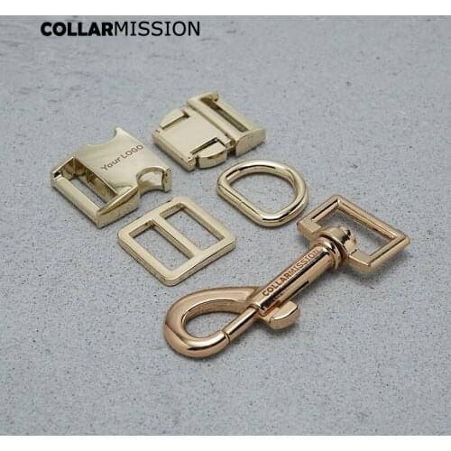 Metal buckle+Tri-Glid+D ring+metal dog clasp/set) Retailing 20mm gold for DIY engraved dog collar backpack bag DIY parts