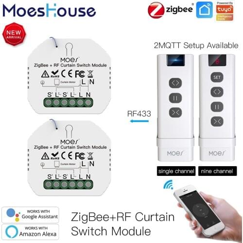 MoesHouse DIY RF433 ZigBee Smart Curtain Switch Module for Motorized Roller Blinds Motor 2MQTT Tuya Smart APP Alexa Google Home