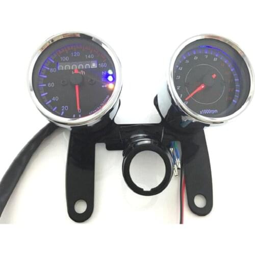 Motorcycle Speedometer Tachometer Gauge With Chrome Plating Housing LED Backlight Signal Light Motorbike Odometer With Bracket