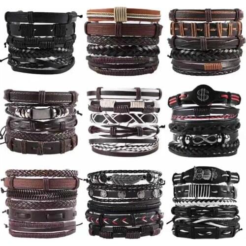 1pcs MenS Retro Punk Style Leather Woven Bracelets Alloy Numbers Multilayer Wide Wrap Jewelry Bracelet Ethnic Tribal Wristbands