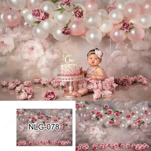 Newborn Baby 1st Birthday Balloons Flowers Cake Smash Party Photography Backdrops Photographic Backgrounds for Photos Studio